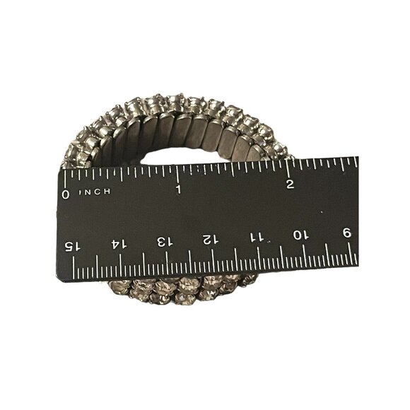 Icy Clear Rhinestone 3 Row Stretch Bangle Bracelet Silver Tone VTG Wedding Prom - Picture 12 of 12